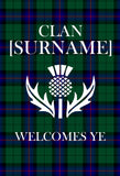 Personalized Scottish Clan Tartan Entry Garden Flag - Clan Welcomes Ye with Custom Surname
