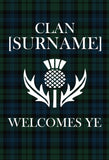 Personalized Scottish Clan Tartan Entry Garden Flag - Clan Welcomes Ye with Custom Surname