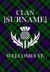 Personalized Scottish Clan Tartan Entry Garden Flag - Clan Welcomes Ye with Custom Surname