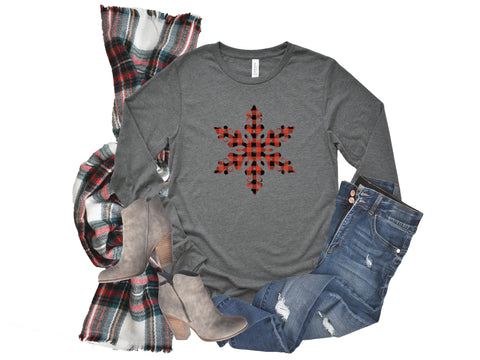 Buffalo Plaid Snowflake Long Sleeve Tee